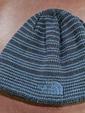 The North Face Black & Blue Striped Rib Knit Beanie - Pre-owned